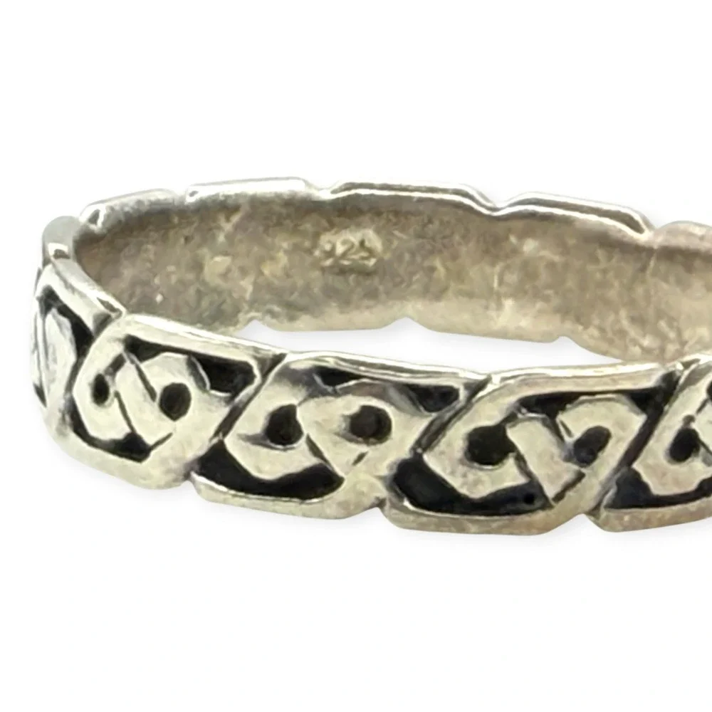 Vintage Band Ring 925 Sterling Silver Size 14 Silver Celtic Knot